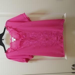 LOFT Pink Embroidered Blouse